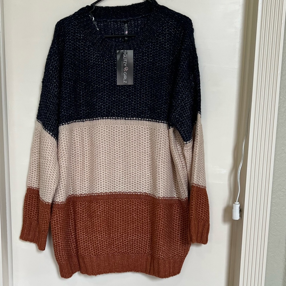 Glitzy Glam color block knit sweater